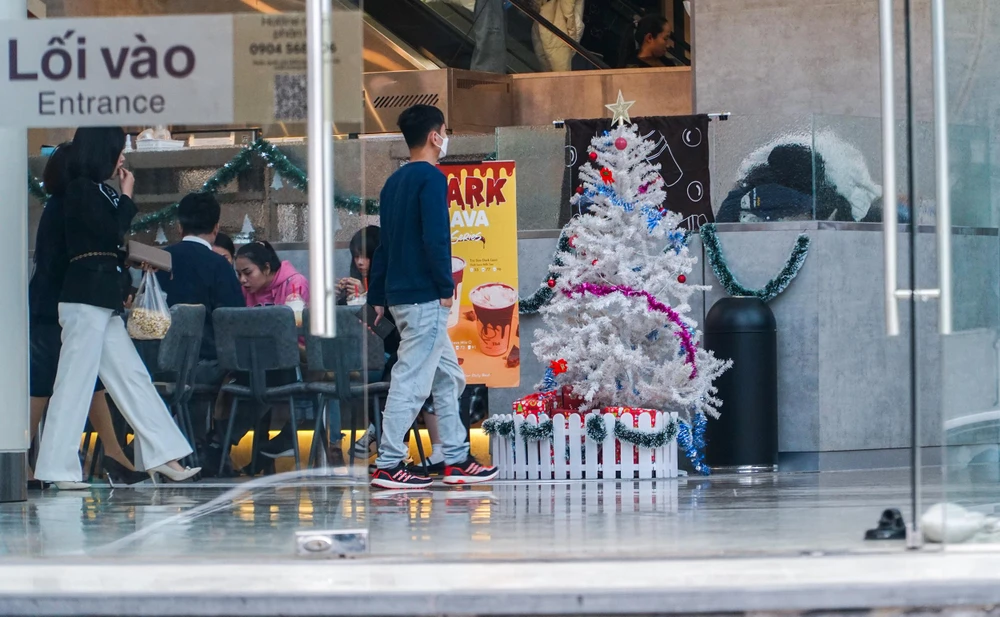 Tại sảnh của các tòa nhà đều được trang trí cây thông noel.