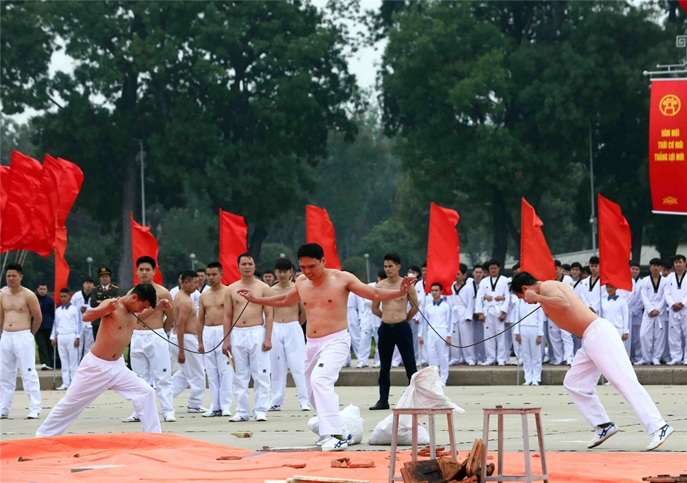 Những màn biểu diễn võ thuật đẹp mắt, công phu thể hiện khí thế và sự trưởng thành, lớn mạnh của lực lượng Cảnh vệ CAND. Ảnh BCA