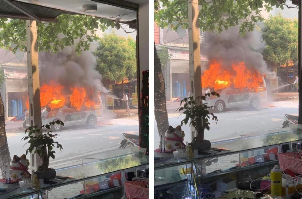 Thời điểm xảy ra vụ cháy xe cứu thương. Ảnh cắt từ clip