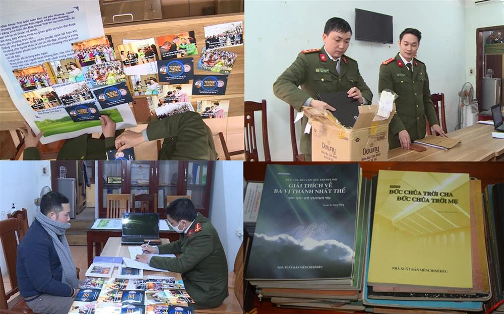 Công an thành phố Thanh Hóa triệt xóa một hội nhóm Hội thánh Đức Chúa Trời Mẹ. Ảnh CA