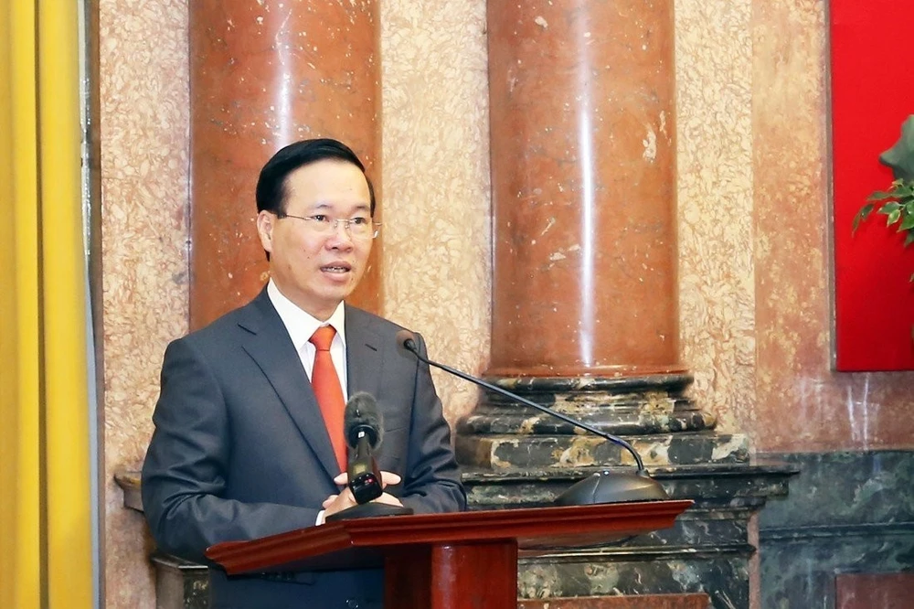 Chủ tịch nước phát biểu tại buổi gặp các điển hình tiên tiến. Ảnh BCA