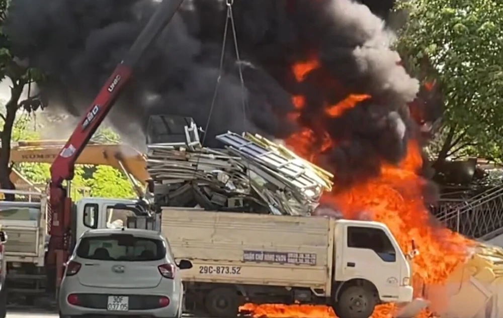 Thời điểm xảy ra vụ hỏa hoạn. Ảnh cắt từ clip Thời điểm xảy ra vụ hỏa hoạn. Ảnh cắt từ clip