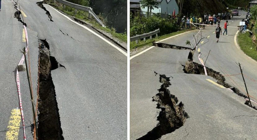 Hình ảnh đoạn đường bị đứt gãy nghiêm trọng. Ảnh CTV