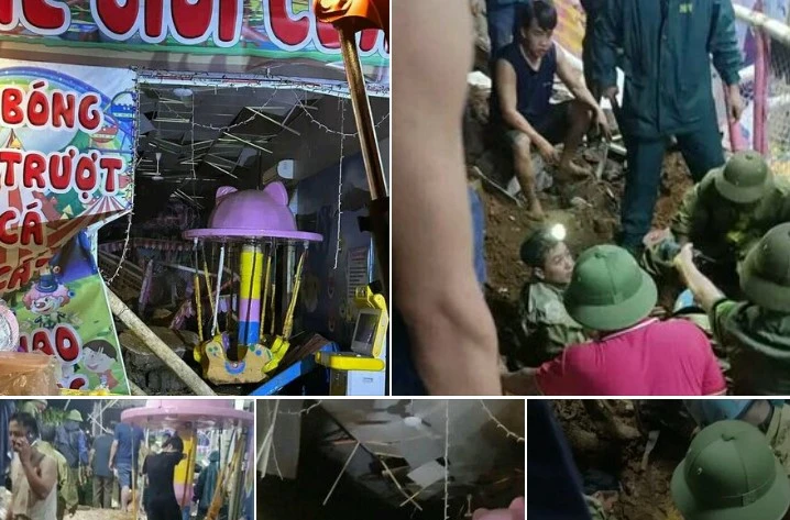 Hiện trường vụ mưa lớn làm sập tường gây thương vong ở Hà Nội