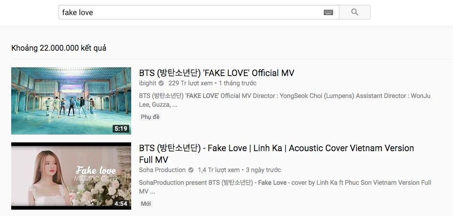 Bản cover của Linh Ka hiện đang đứng ở vị trí thứ 2 trong mục tìm kiếm của Youtube.