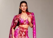 Thùy Tiên chọn thiết kế hồng gấm nổi bật khi tham gia phỏng vấn kín tại MGI