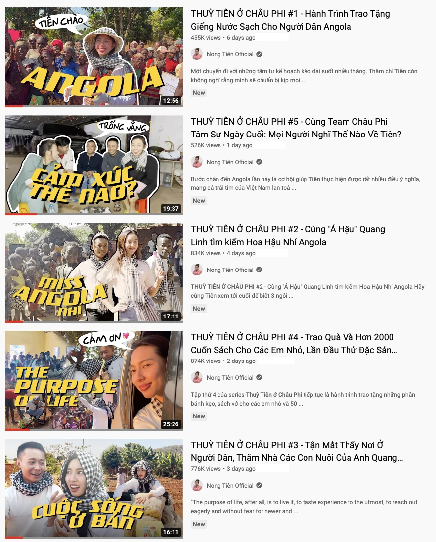 Các video Thùy Tiên ở Châu Phi.