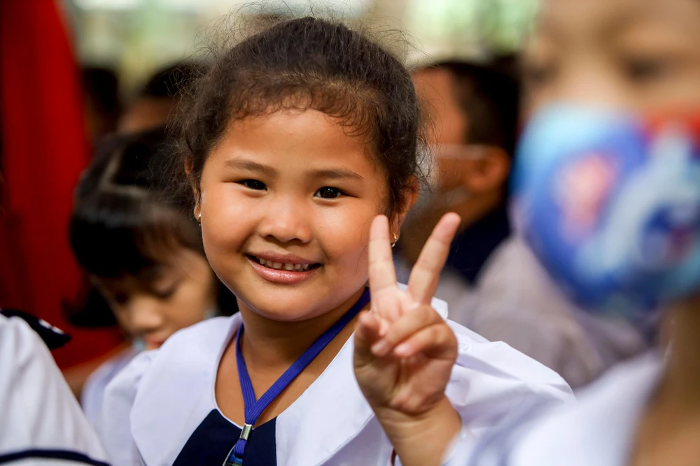 "Con rất vui khi được đến trường. Vào lớp 1, con làm quen với rất nhiều bạn mới" - em Nguyễn Xuân Anh, lớp 1/3 chia sẻ.