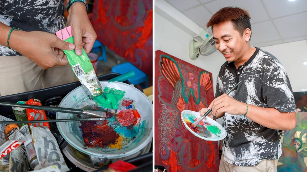 Độc lạ 'rồng bay' trên tranh vải mùng của chàng trai 9X