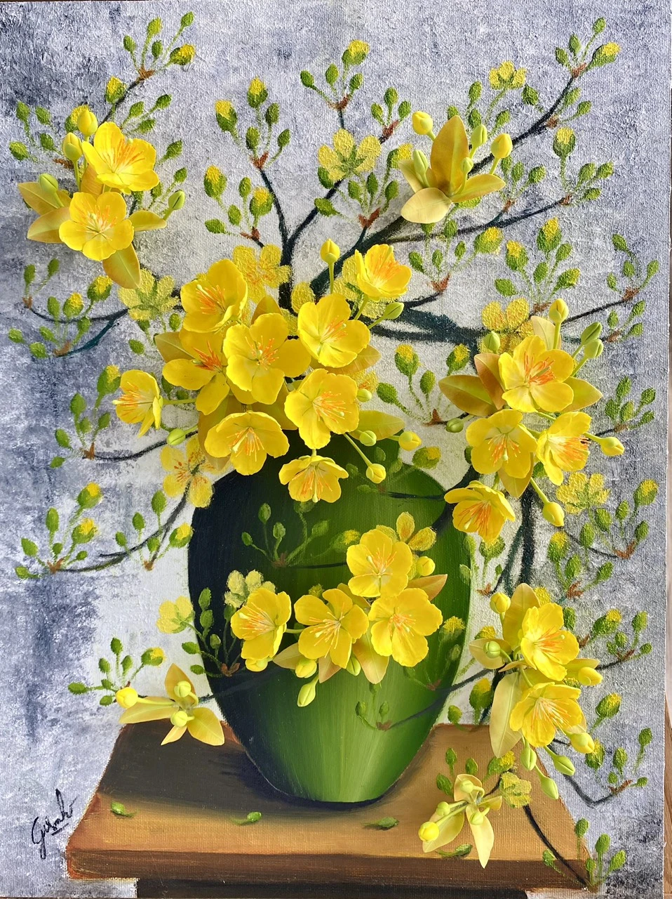 Ngắm tranh mai đào đất sét sống động như thật của người phụ nữ Sài Gòn