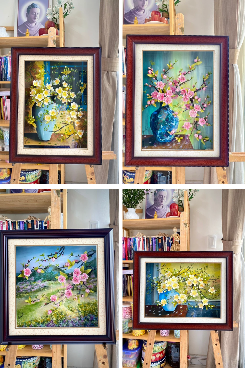 Ngắm tranh mai đào đất sét sống động như thật của người phụ nữ Sài Gòn