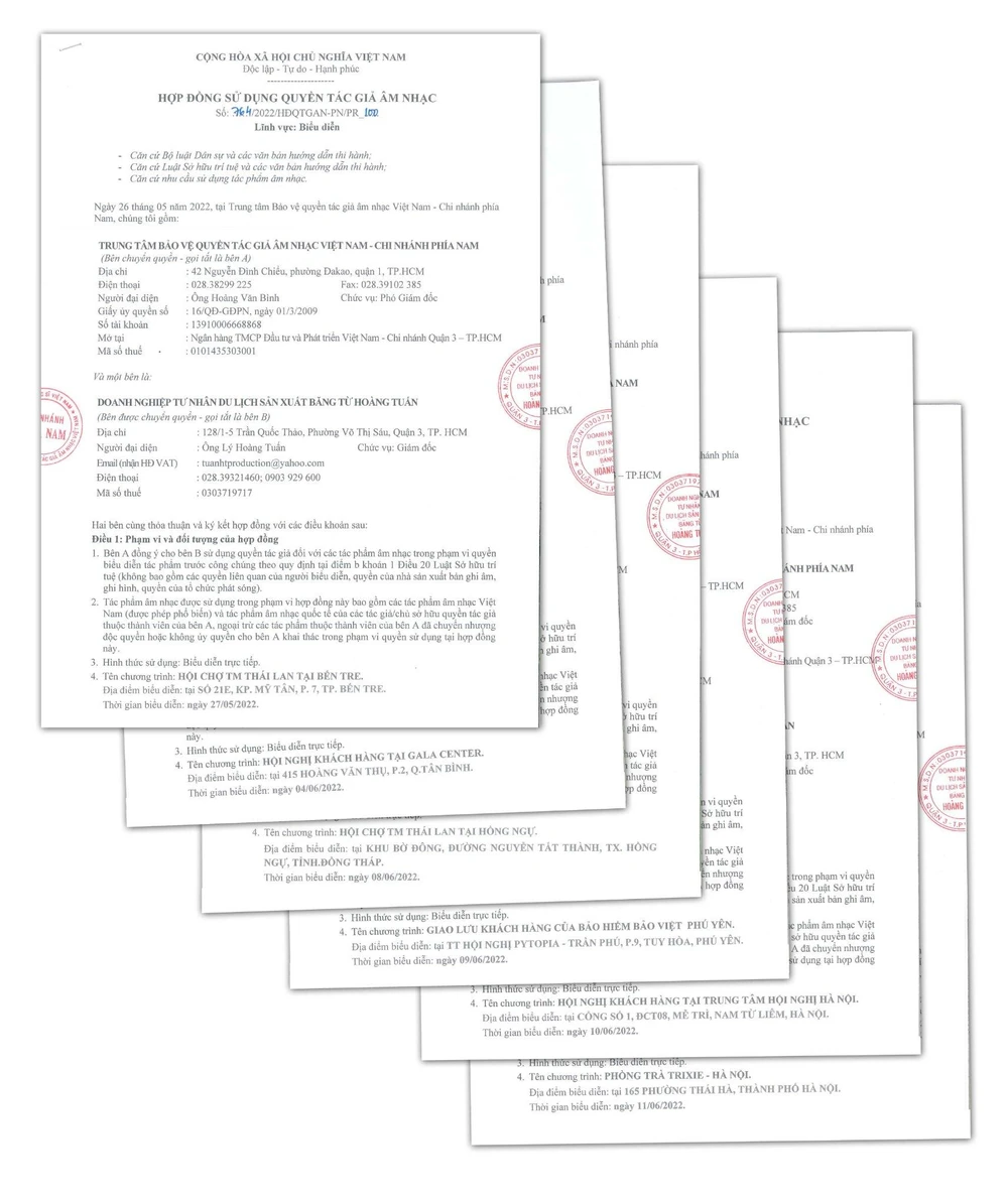 Hợp đồng sử dụng quyền tác giả âm nhạc. Ảnh: FB Đan Trường