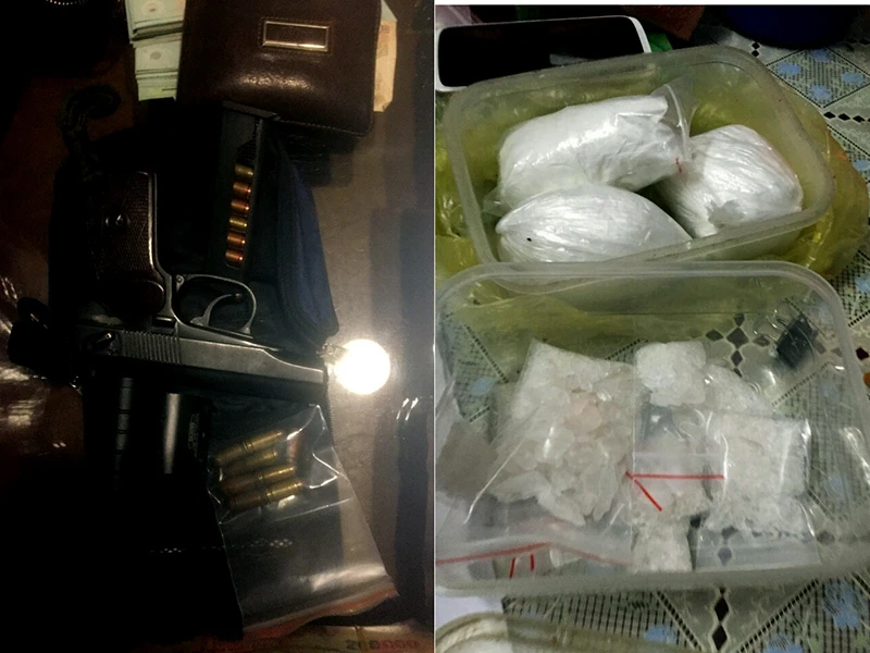 Một khối lượng lớn ma túy và súng đạn bị phát hiện, thu giữ.