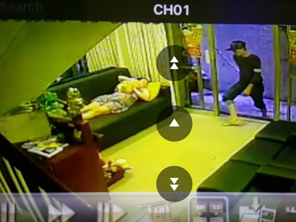 Hình ảnh từ camera an ninh ghi lại cảnh Tân lẻn vào nhà giật túi xách của người phụ nữ. 