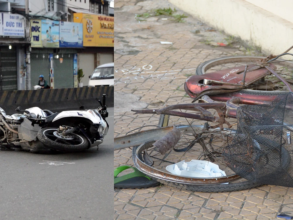 Va chạm xe máy và xe đạp 2 người nguy kịch
