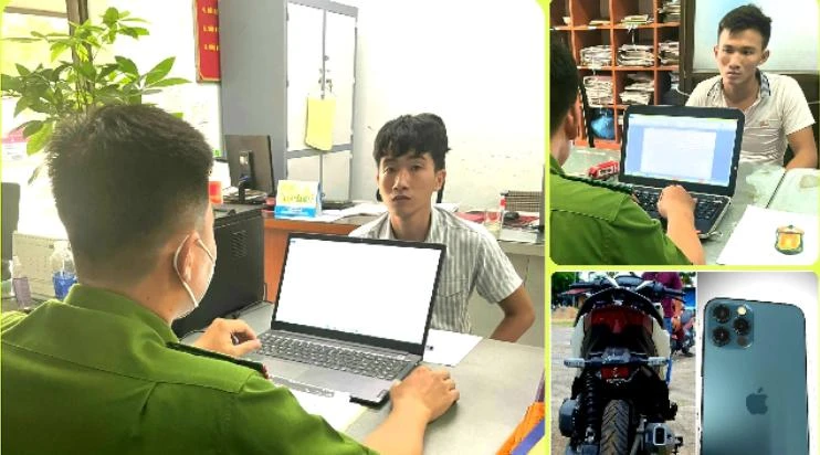 Công an lấy lời khai, làm việc với Huy và Thành. Ảnh: CA Công an lấy lời khai, làm việc với Huy và Thành. Ảnh: CA