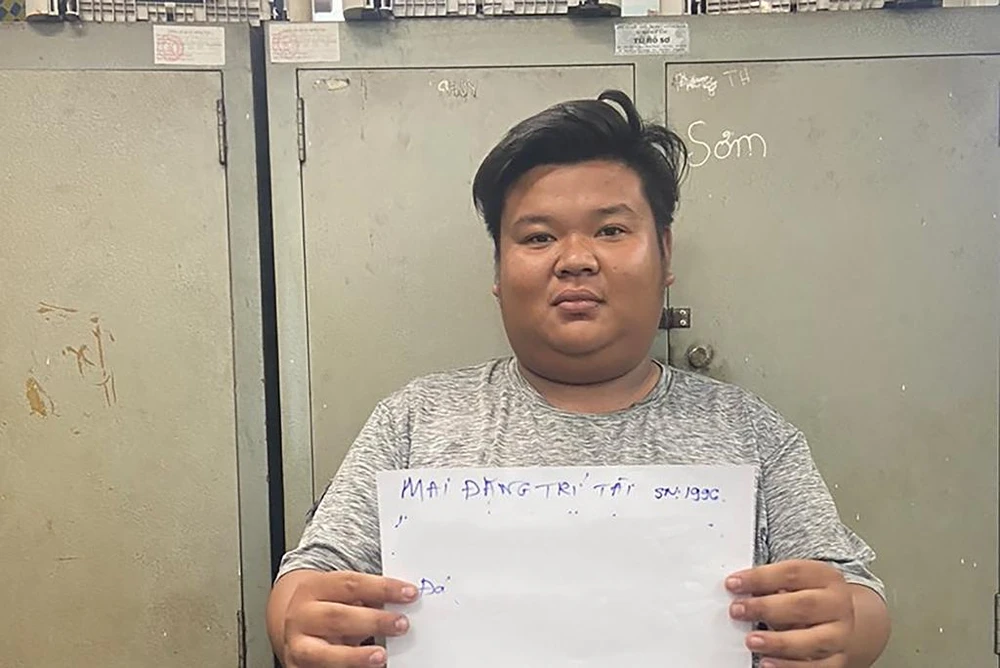 Đặng Mai Trí Tài tại cơ quan điều tra. Ảnh: CA