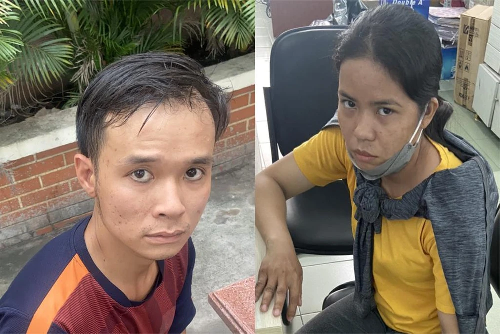 Tài và Hồng tại cơ quan điều tra. Ảnh: CA