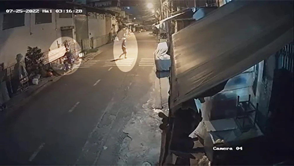 Hai nam thanh niên tiếp cận, bẻ gương chiếu hậu ô tô. Ảnh chụp từ clip