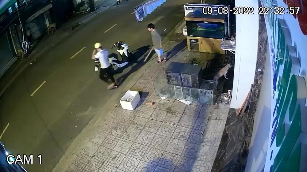 Phát hiện, ông L cầm cây sắt từ trong nhà chạy ra giải cứu. Ảnh chụp từ clip Phát hiện, ông L cầm cây sắt từ trong nhà chạy ra giải cứu. Ảnh chụp từ clip