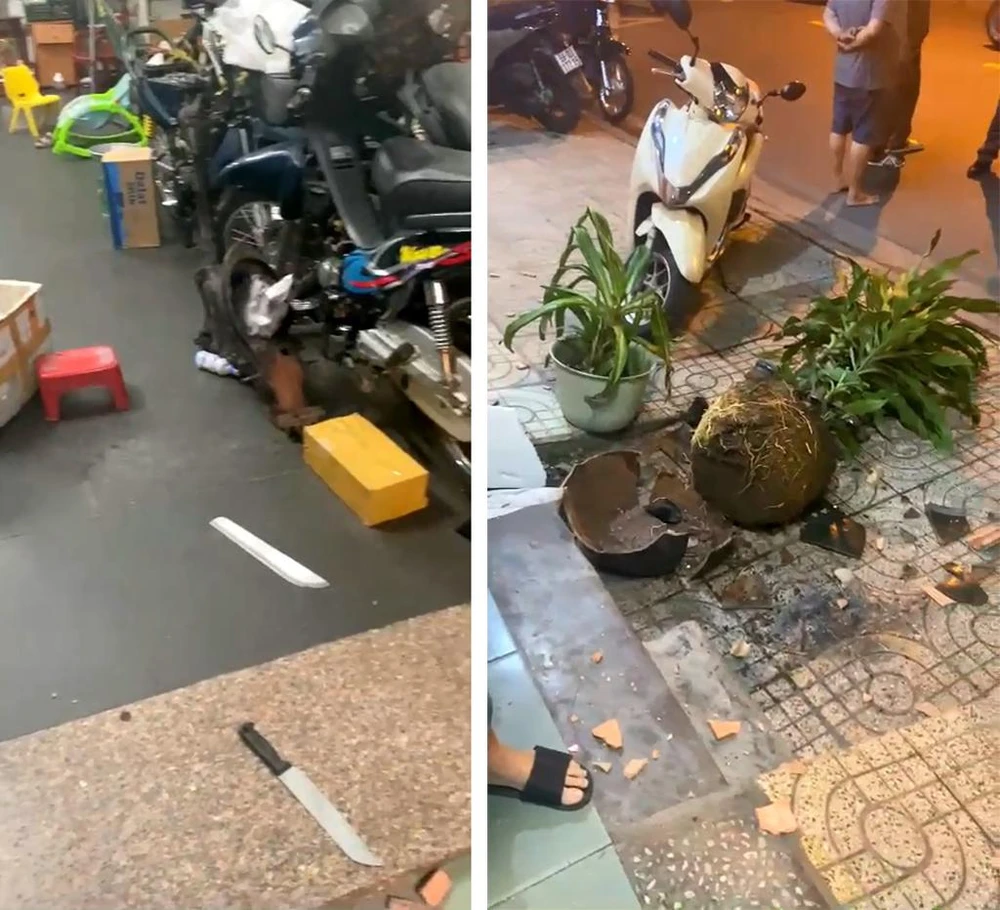 Nhóm thiếu niên vào đập phá, ném gạch đá vào nhà ông H hôm 10-8. Ảnh: HT