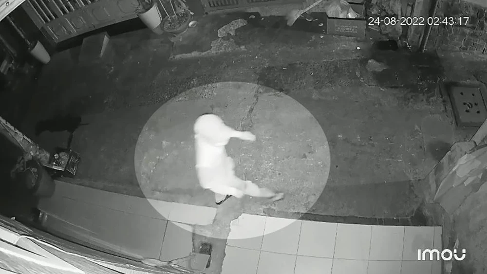 Nam thanh niên rình rập trước căn nhà. Ảnh chụp từ clip