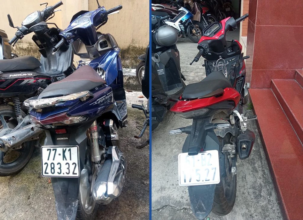Xe máy tang vật công an phát hiện trong vụ án. Ảnh: CA Xe máy tang vật công an phát hiện trong vụ án. Ảnh: CA