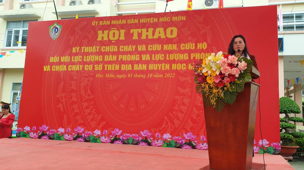 UBND huyện Hóc Môn, TP.HCM tổ chức Hội thao kỹ thuật chữa cháy và cứu nạn, cứu hộ trên địa bàn. Ảnh: NT