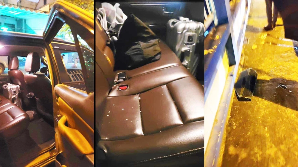 Chiếc xe ô tô bị đập phá, tài sản bên trong bị mất. Ảnh: MXH