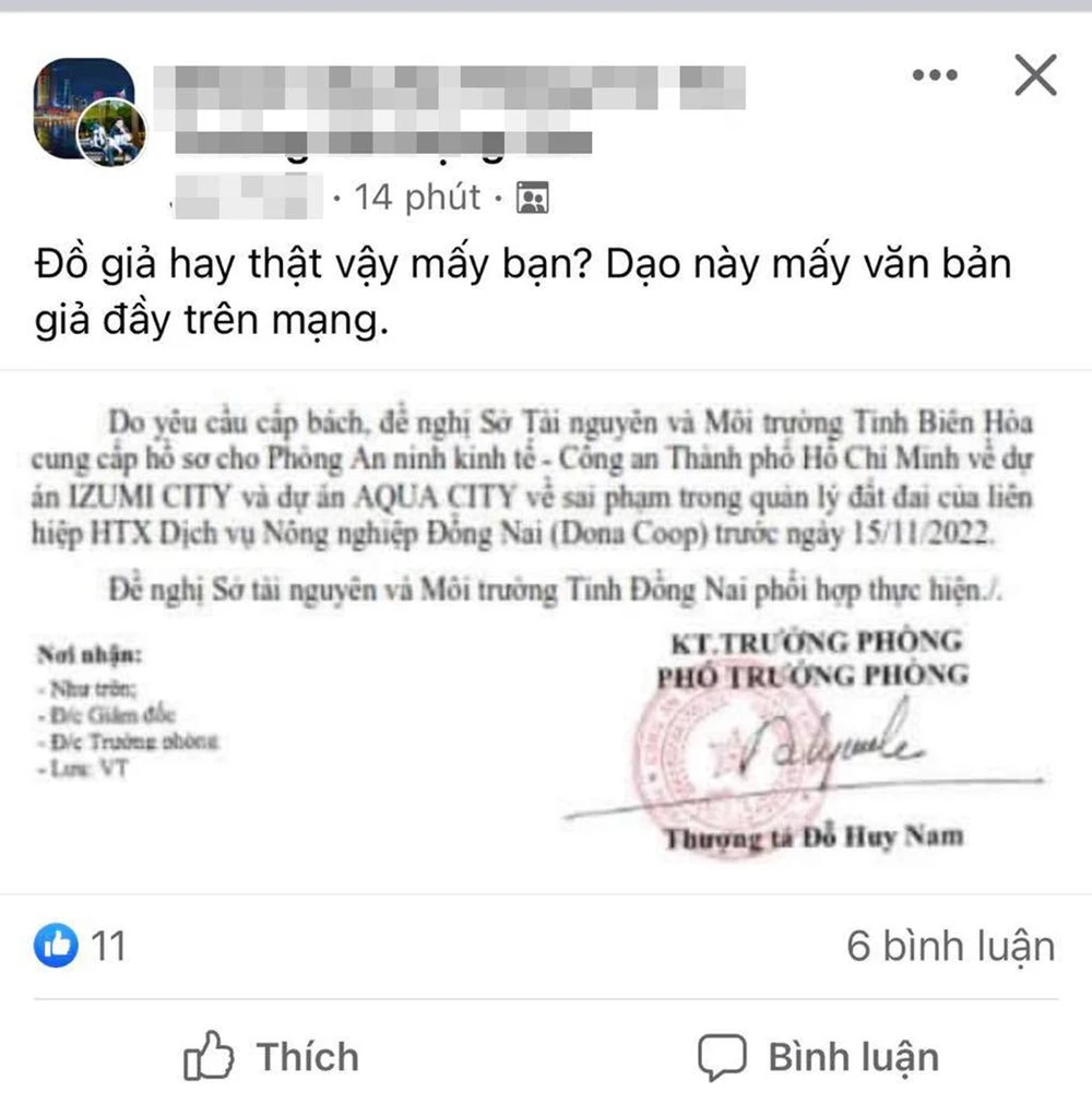 Trước đó, đoạn văn bản giả này lan truyền trên mạng xã hội với tốc độ chóng mặt. Ảnh chụp màn hình