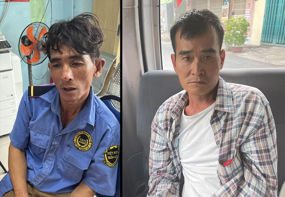 Lập (bên trái) và Huê đang bị tạm giữ hình sự để điều tra. Ảnh: CA