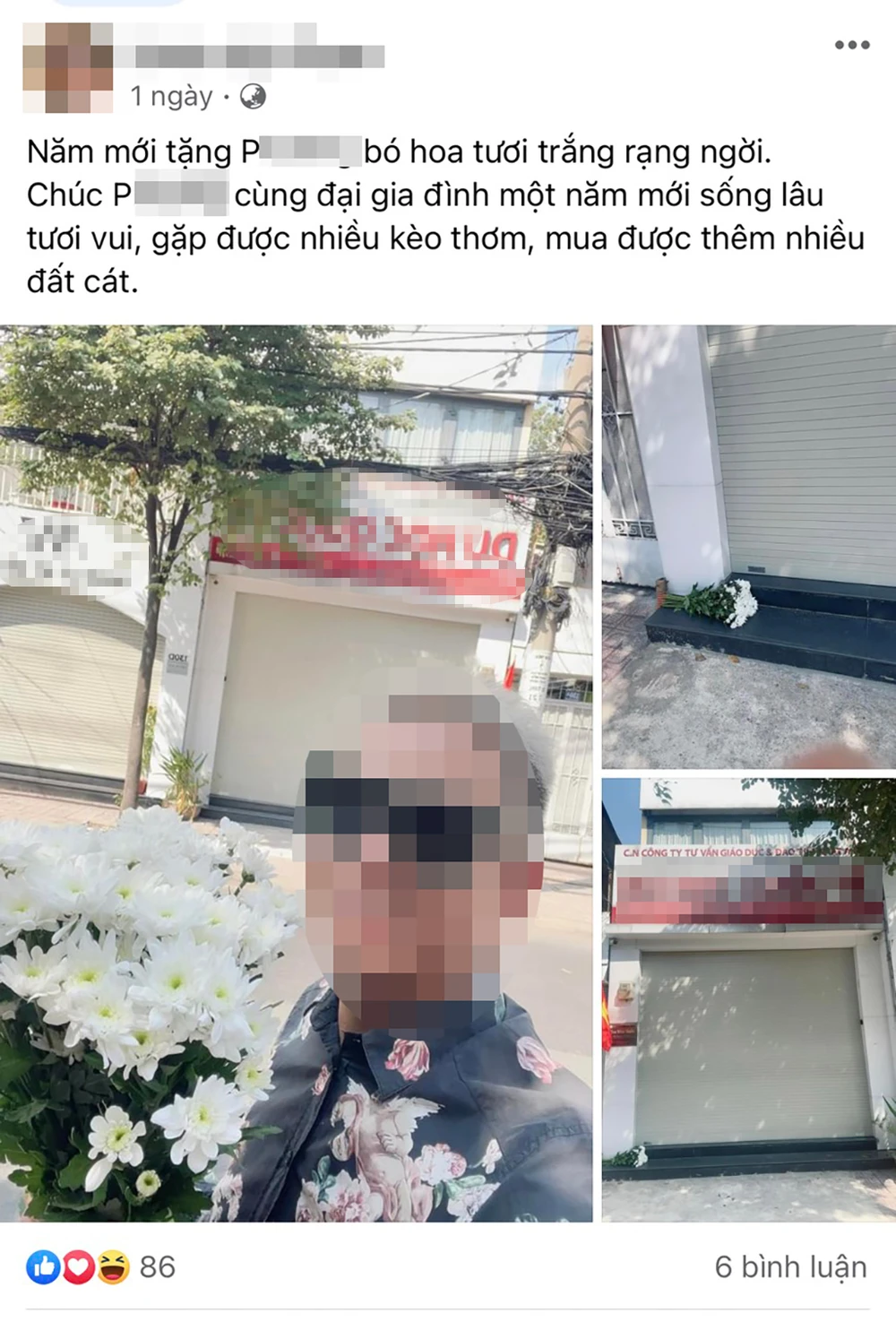 Sau đó, tài khoản mạng xã hội của người hàng xóm có đăng tải hình ảnh về việc "rải hoa cúc trắng". Ảnh: GĐCC