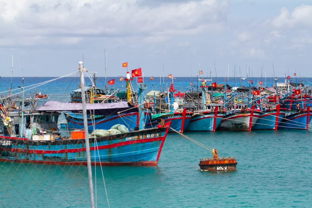 Khu vực neo đậu tránh trú ở đảo Đá Tây tập trung rất đông tàu cá của ngư dân ở các tỉnh miền Trung