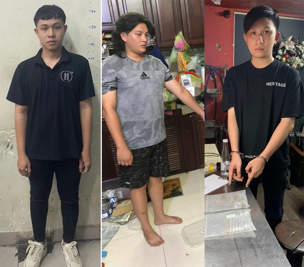 Thiện, Vỹ và Luân (từ trái qua) bị khởi tố. Ảnh: CA