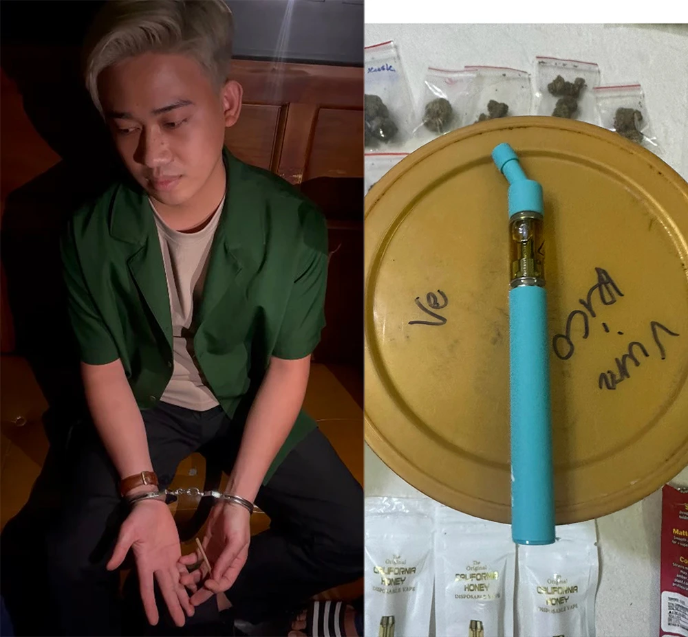 Kiểm tra điếu thuốc của Hậu, công an phát hiện có ma túy. Ảnh: CA