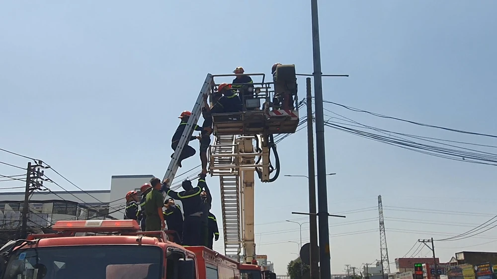 Cảnh sát phong tỏa Quốc lộ 22, cứu thanh niên nghi 'ngáo đá' leo cột đèn