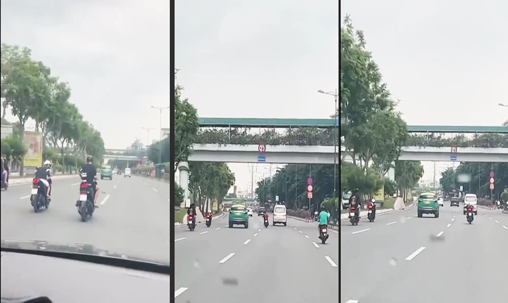 Công an làm việc với nhóm nằm trên yên xe chạy tốc độ cao ở đường Phạm Văn Đồng