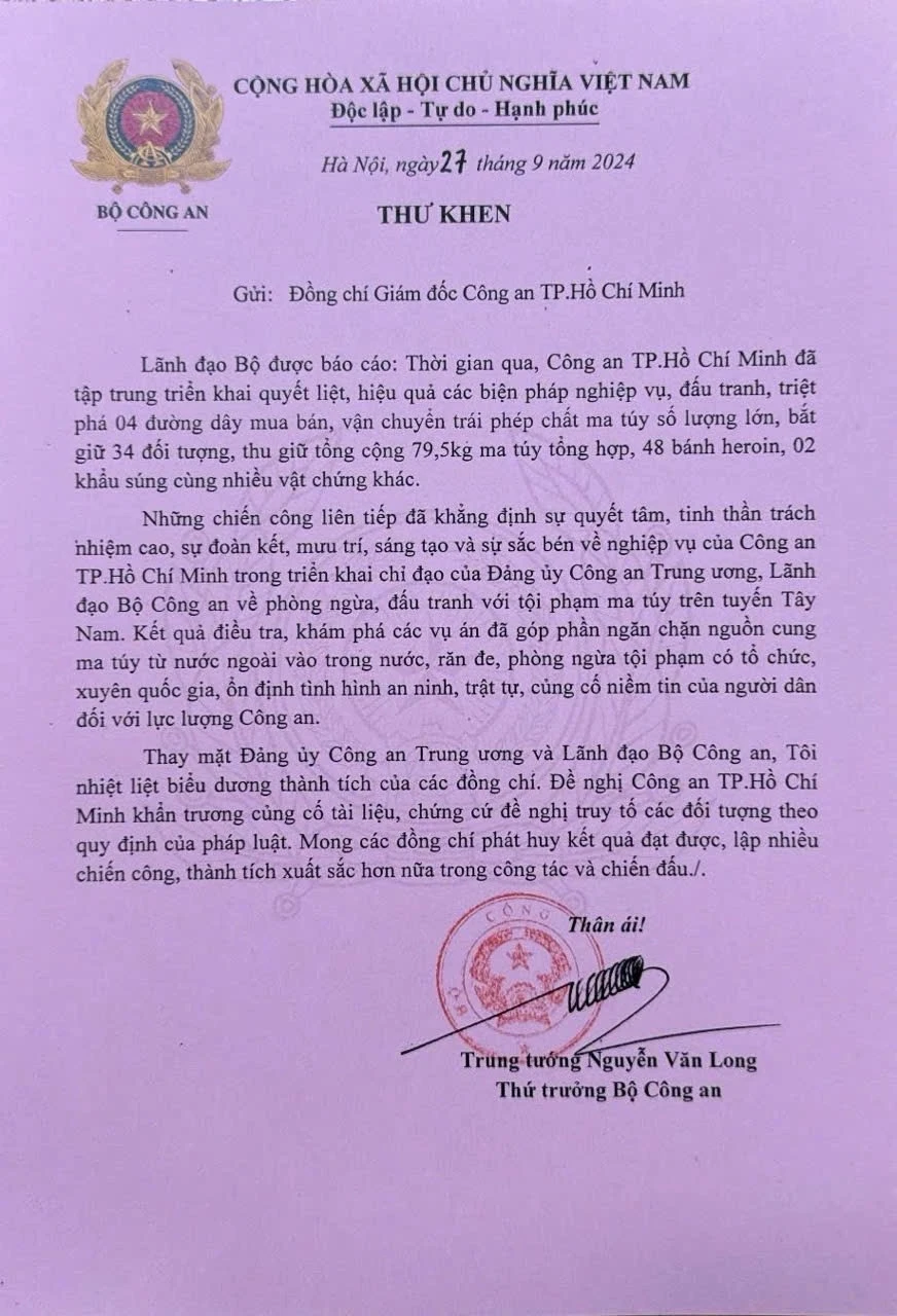 4 chuyên án ma túy do Công an TP.HCM triệt phá mà Bộ Công an có thư khen