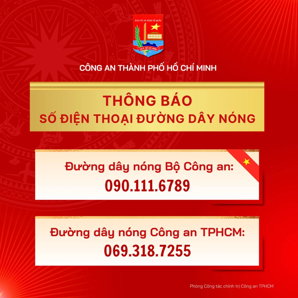 Công an TP.HCM công bố đường dây nóng phản ánh tiêu cực