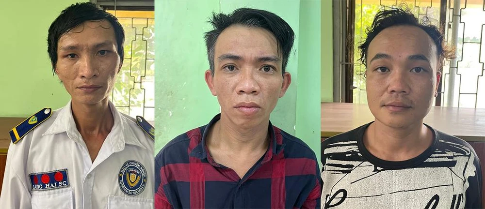 Sơn, Phương, Thanh tại cơ quan công an. Ảnh: CA