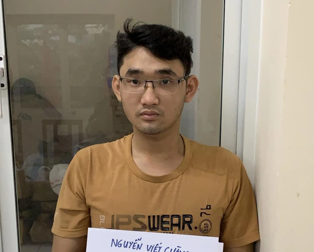 Nguyễn Viết Cường tại cơ quan công an. Ảnh: ĐC