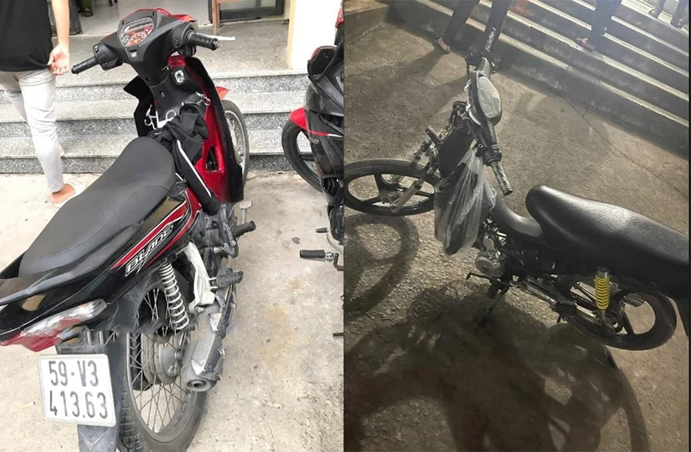 Hai xe máy mà nhóm thiếu niên sử dụng để cướp giật tài sản. Ảnh: ĐC