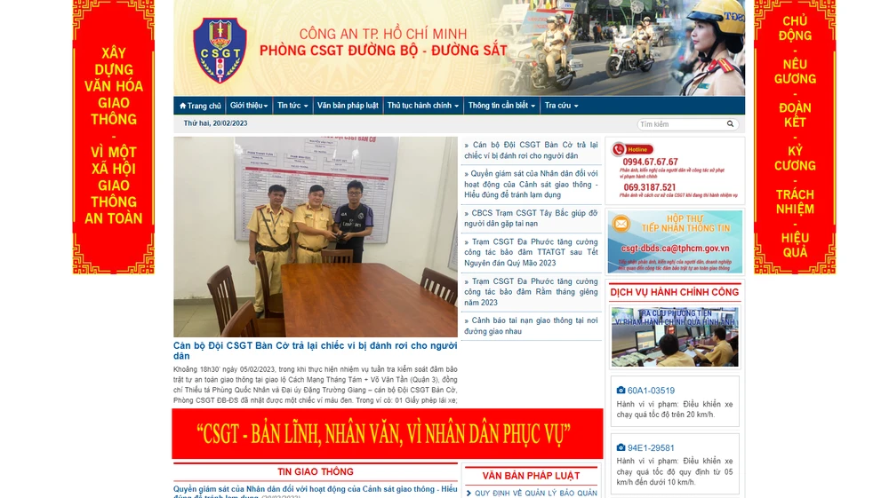 Cổng thông tin điện tử Phòng PC08 Công an TP.HCM. Ảnh chụp màn hình