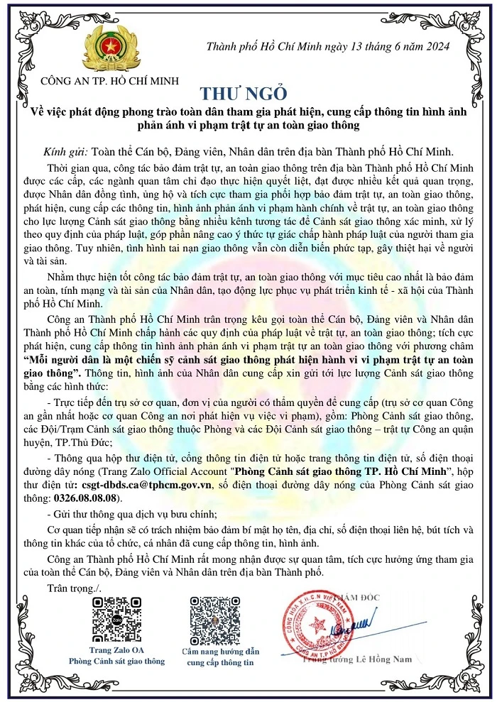 Công an TP.HCM phát động người dân gửi phản ánh vi phạm giao thông tới CSGT