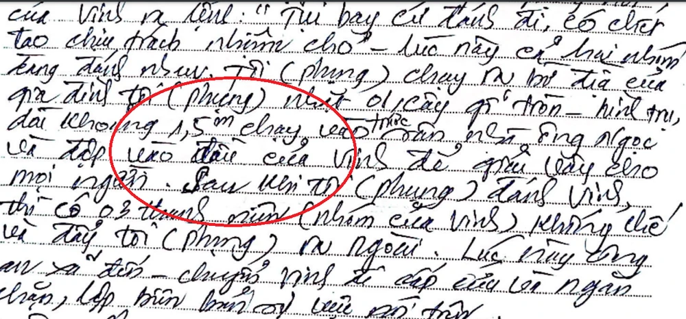 Phần lời khai mà luật sư cho rằng có sự chỉnh sửa từ chữ “vai” thành chữ “đầu”