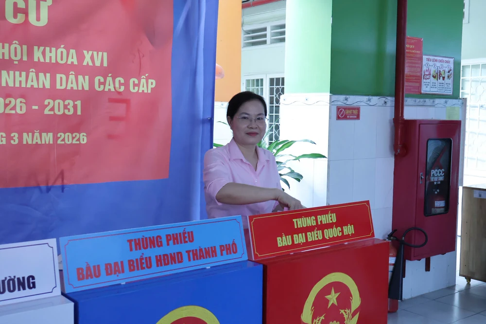 Bà Nguyễn Thị Hồng Hạnh, Giám đốc Sở Tư pháp tham gia bỏ phiếu. Ảnh: THẢO HIỀN