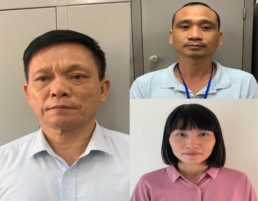 Ba bị cáo trong vụ án liên quan đến thu tiền dịch vụ môi giới xuất khẩu lao động tại Công ty MMS. Ảnh: CACC Ba bị cáo trong vụ án liên quan đến thu tiền dịch vụ môi giới xuất khẩu lao động tại Công ty MMS. Ảnh: CACC