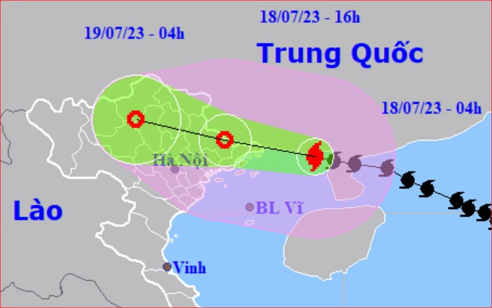 Bản đồ phát kèm tin bão khẩn cấp. Nguồn: Trung tâm Dự báo Khí tượng Thủy văn quốc gia.