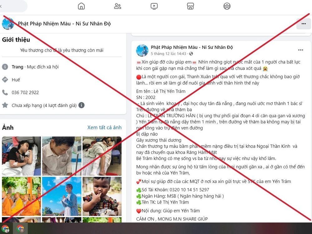 Các bài viết được đăng tải với nội dung không đúng sự thật nhằm lừa đảo tiền từ thiện. Ảnh: LP.