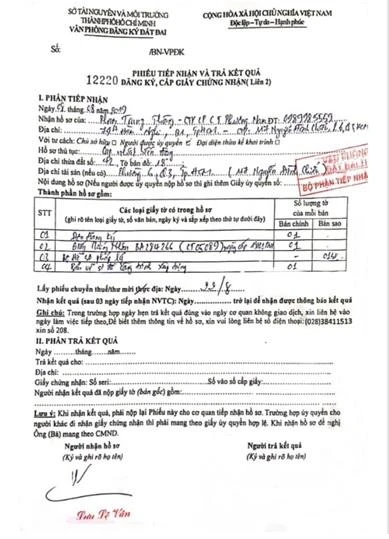 Biên nhận của Sở Tài Nguyên Và Môi Trường Biên nhận của Sở Tài Nguyên Và Môi Trường